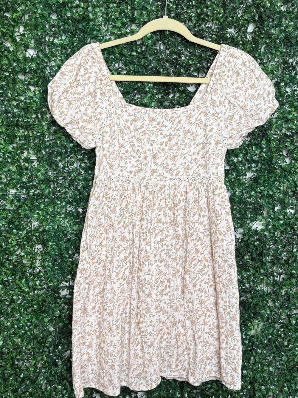 American Eagle Outfitters Cream Dress with Tan Floral Print